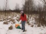 Outdoor Masturbating And Drilling Pussy With Dildo On Snow