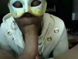 Amateur Afroamerican Masked Wife Deepthroat Choke and Gag While Blows Hubby Cock