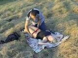 Lying In The Open Field Drunk and Half Naked Blonde Girl Attract Attention Of Horny Passerby