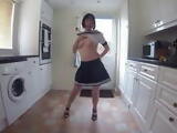 Skinny Tart Dancing Striptease in school uniform 