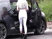 Babe Walking White Spandex Leggings