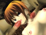 Chesty 3D anime cutie suck two cocks