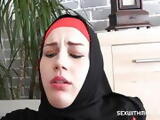 Hot girlfriend in red and black burka fucked from behind in